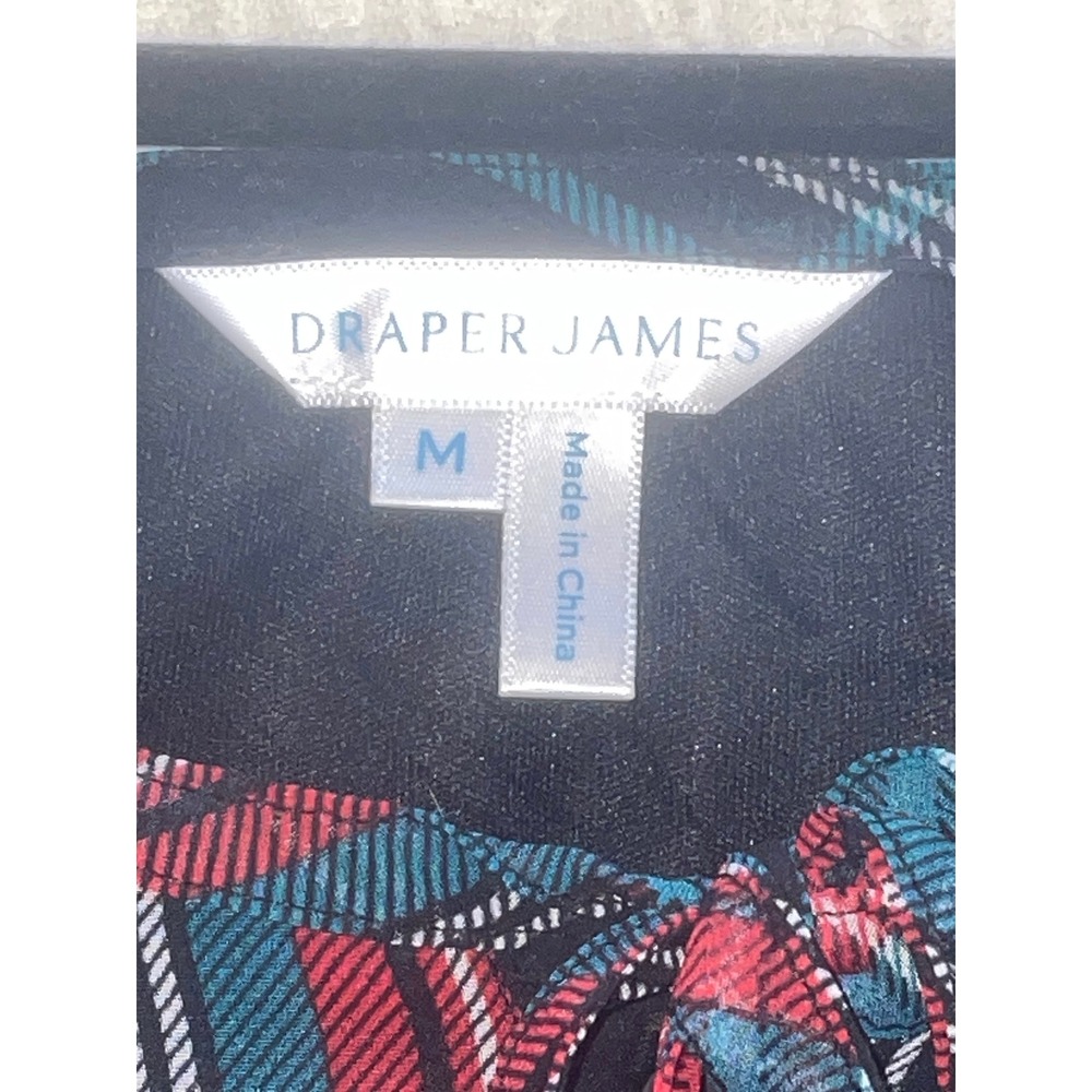 NWT Draper James Tie Neck Flounce‎ Shift Dress Plaid Red Navy Teal Women's M - Picture 5 of 10